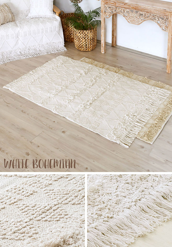 ラグ ラグマット ホワイト ボヘミアン 100×140cm ホワイト