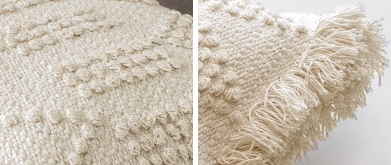 立体的な織りと大胆なフリンジがポイント