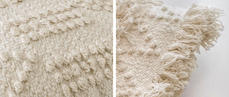 立体的な織りと大胆なフリンジがポイント