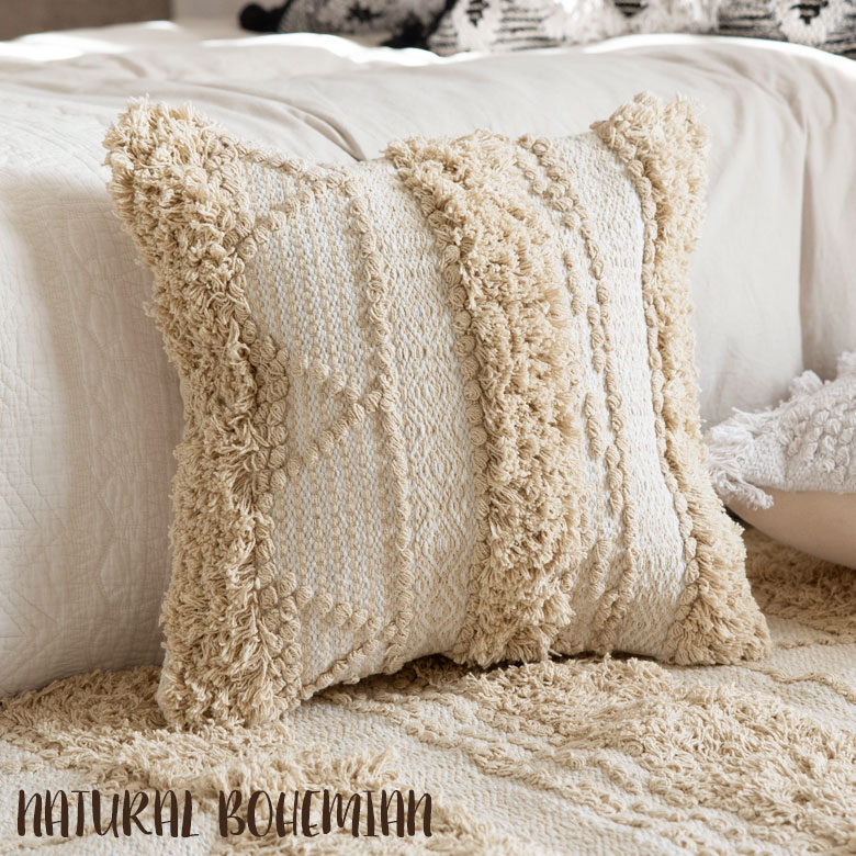 インドコットン100%のボヘミアン柄クッションカバー