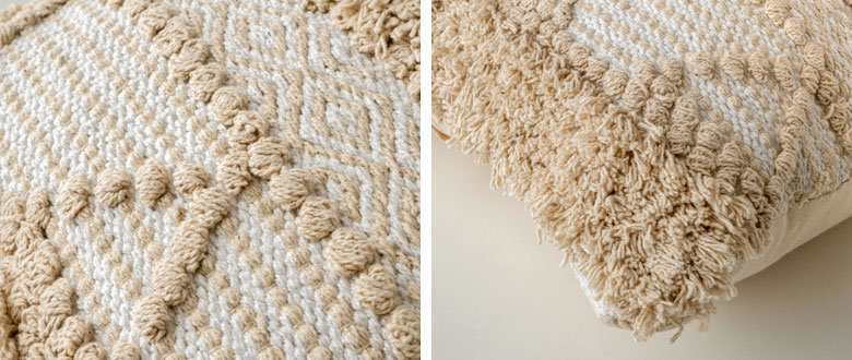 立体的な織りと大胆なフリンジがポイント