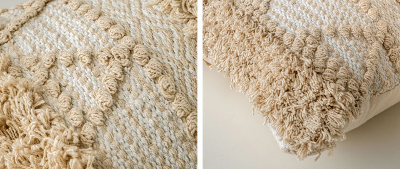 立体的な織りと大胆なフリンジがポイント