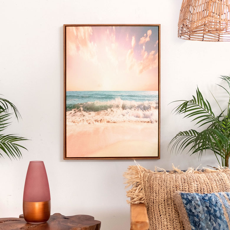 夕焼けビーチの壁掛けキャンバスアート。