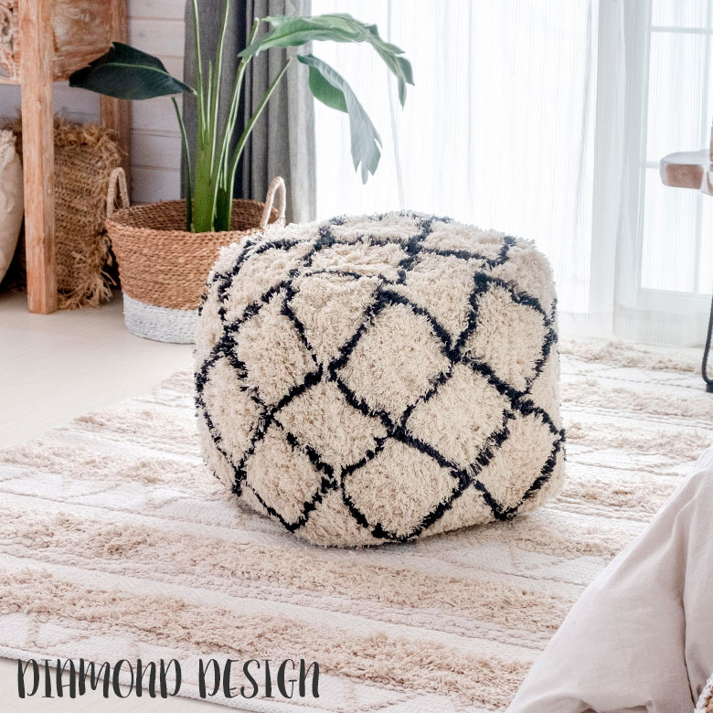 インドコットン100%のダイヤモンド柄 プフクッション