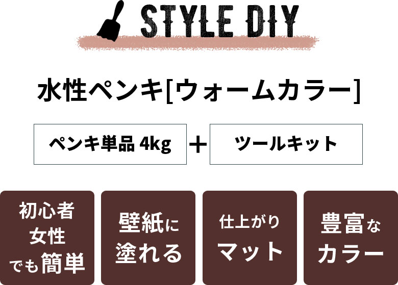 豊富なカラーが魅力的！仕上がりマットな水性ペンキと、ペイント用ツールセット