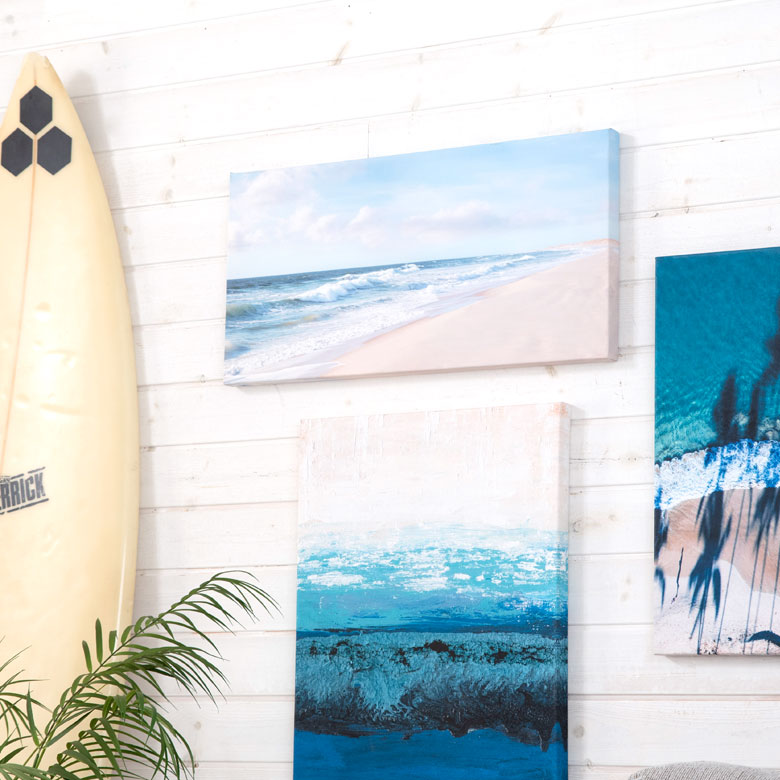 シーサイドを描いたグラッフィクアート ビーチスタイル 壁掛けキャンバスアート。