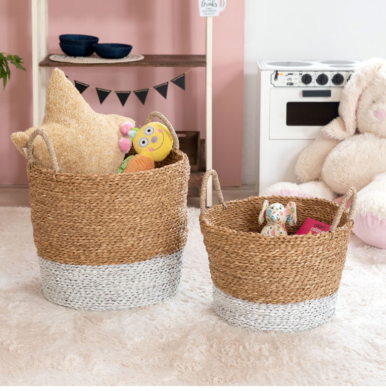 ナチュラル×ホワイトのバイカラーデザインのバスケット