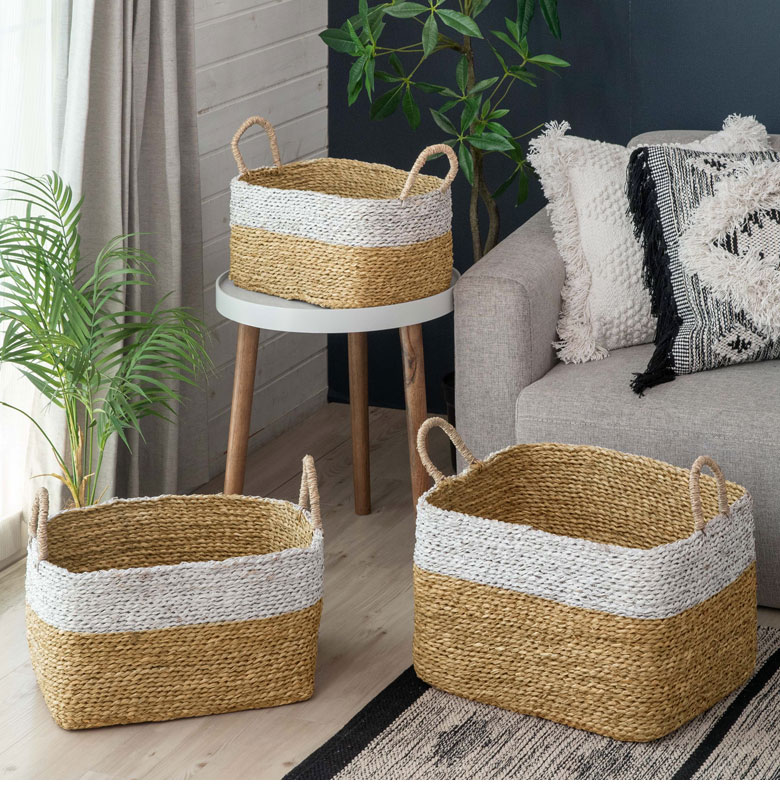 ナチュラル×ホワイトのバイカラーデザインのバスケット