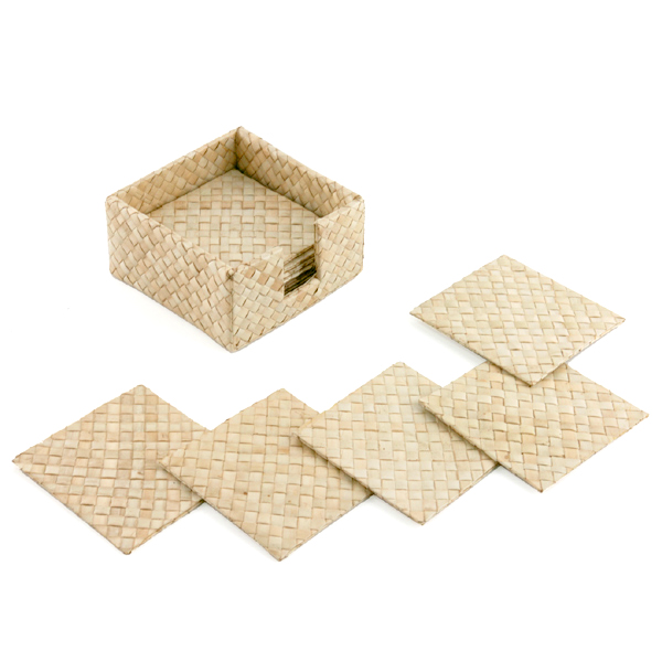 パンダンで編まれたスクエア型コースター 12枚セット[ナチュラル]