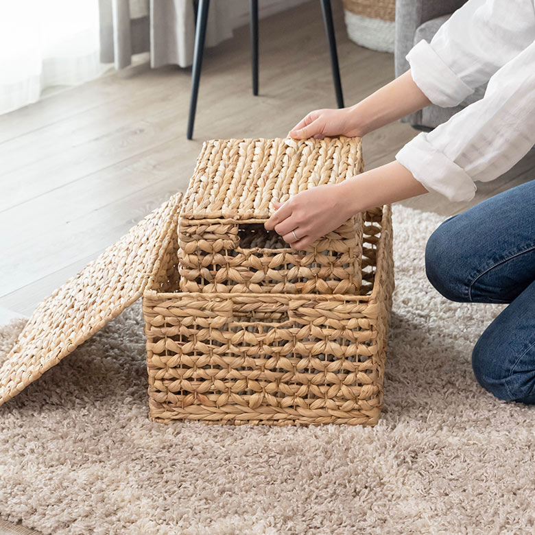 入れ子にしてコンパクトに収納できる2サイズ展開