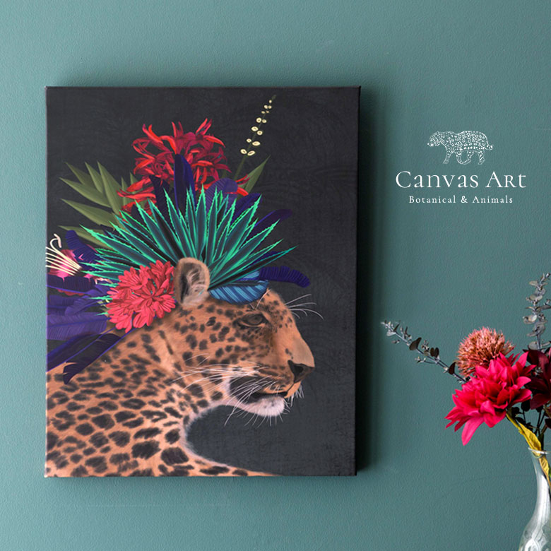 ボタニカル・レオパードの壁掛けキャンバスアート