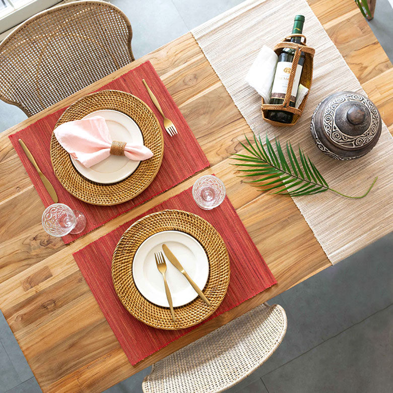 ウォーターヒヤシンスでできたアジアンランチョンマット[レッド]