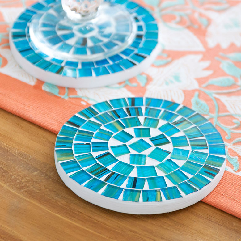 モザイクガラスタイルのコースター[ラウンド]