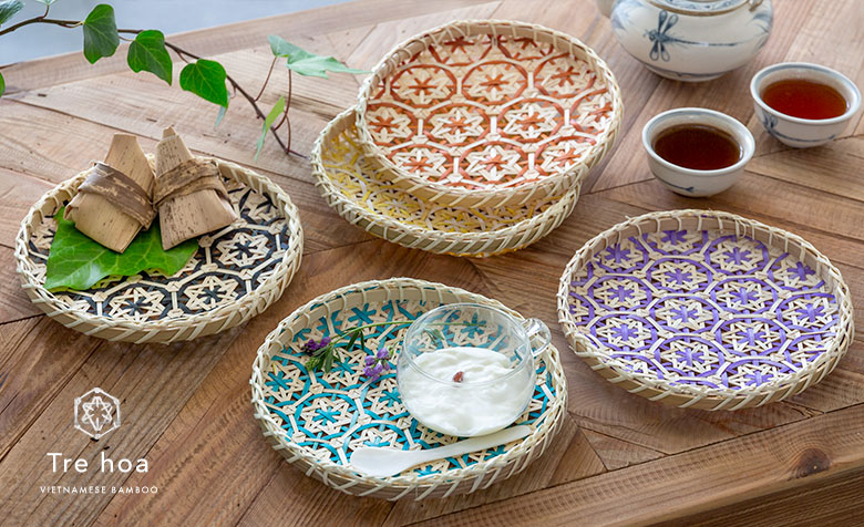 竹。ハンドメイド。ラウンドトレイ。