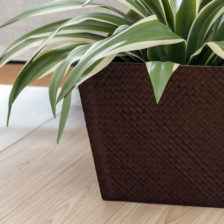 鉢植えやアートプランツを入れてプランターカバーとして使うのもおすすめ。