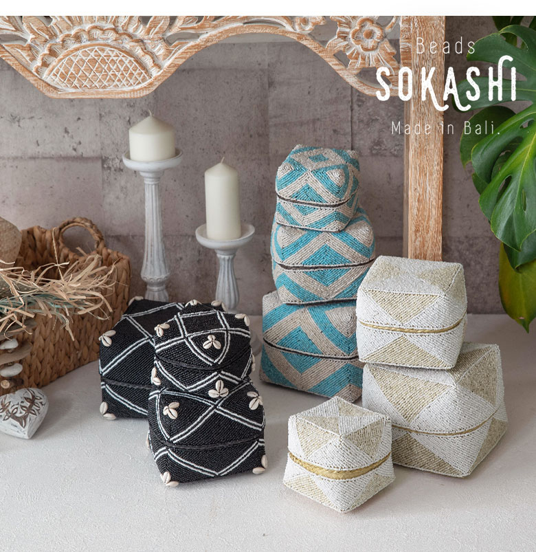 ビーズソカシ フタ付きケース[ ベージュ / Mサイズ ]