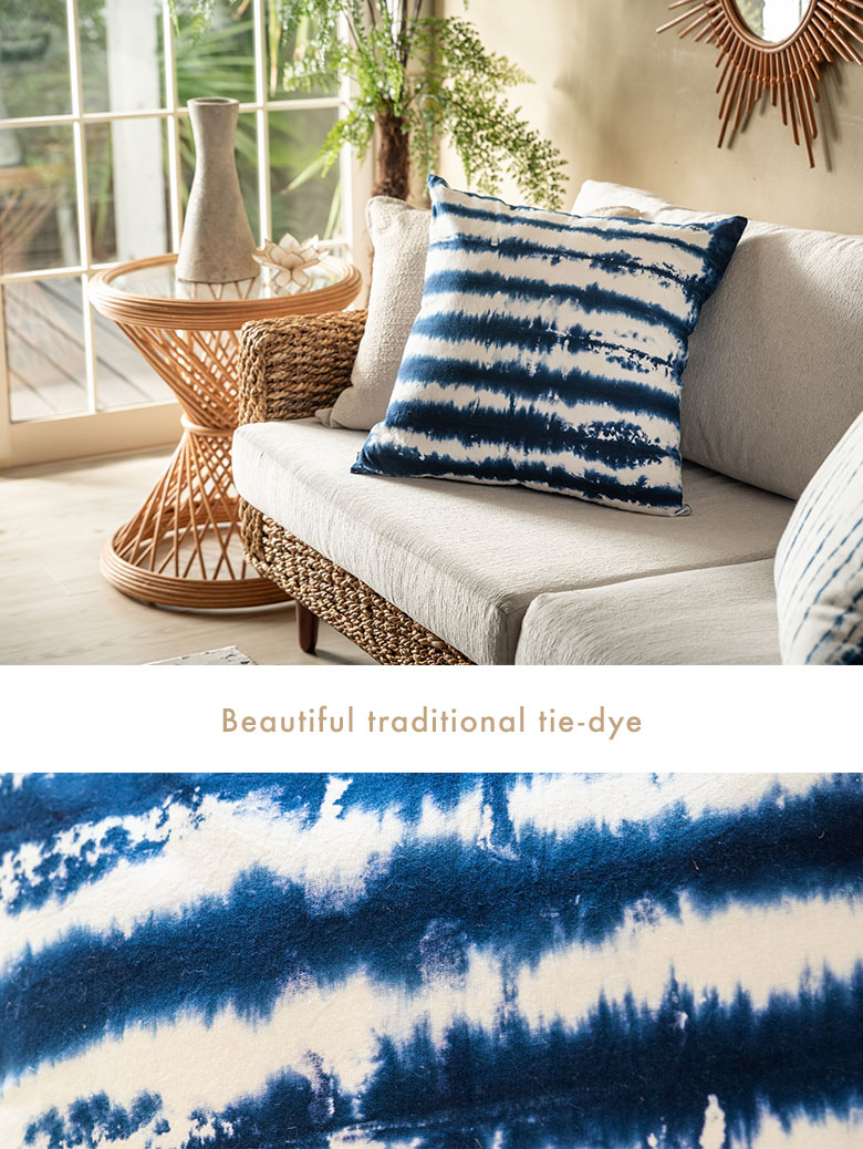 クッションカバー。タイダイ。インディゴブルー。