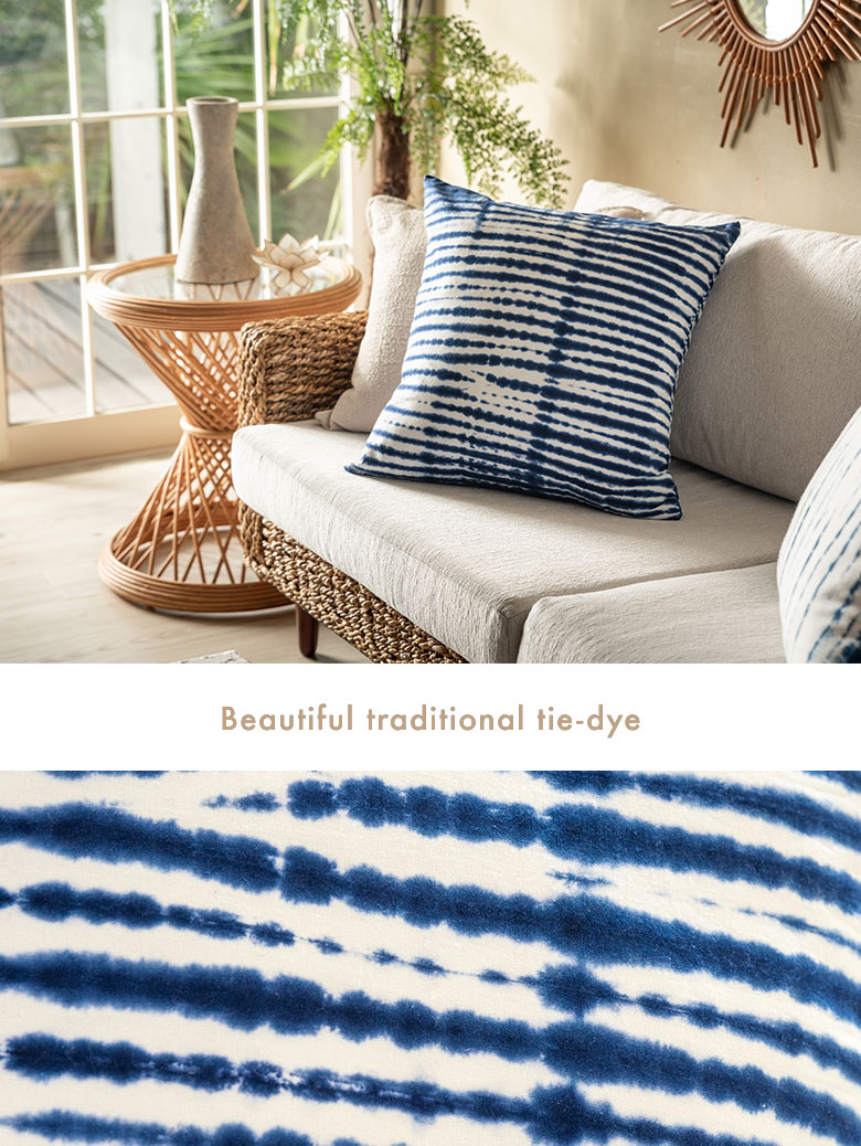 クッションカバー。タイダイ。インディゴブルー。