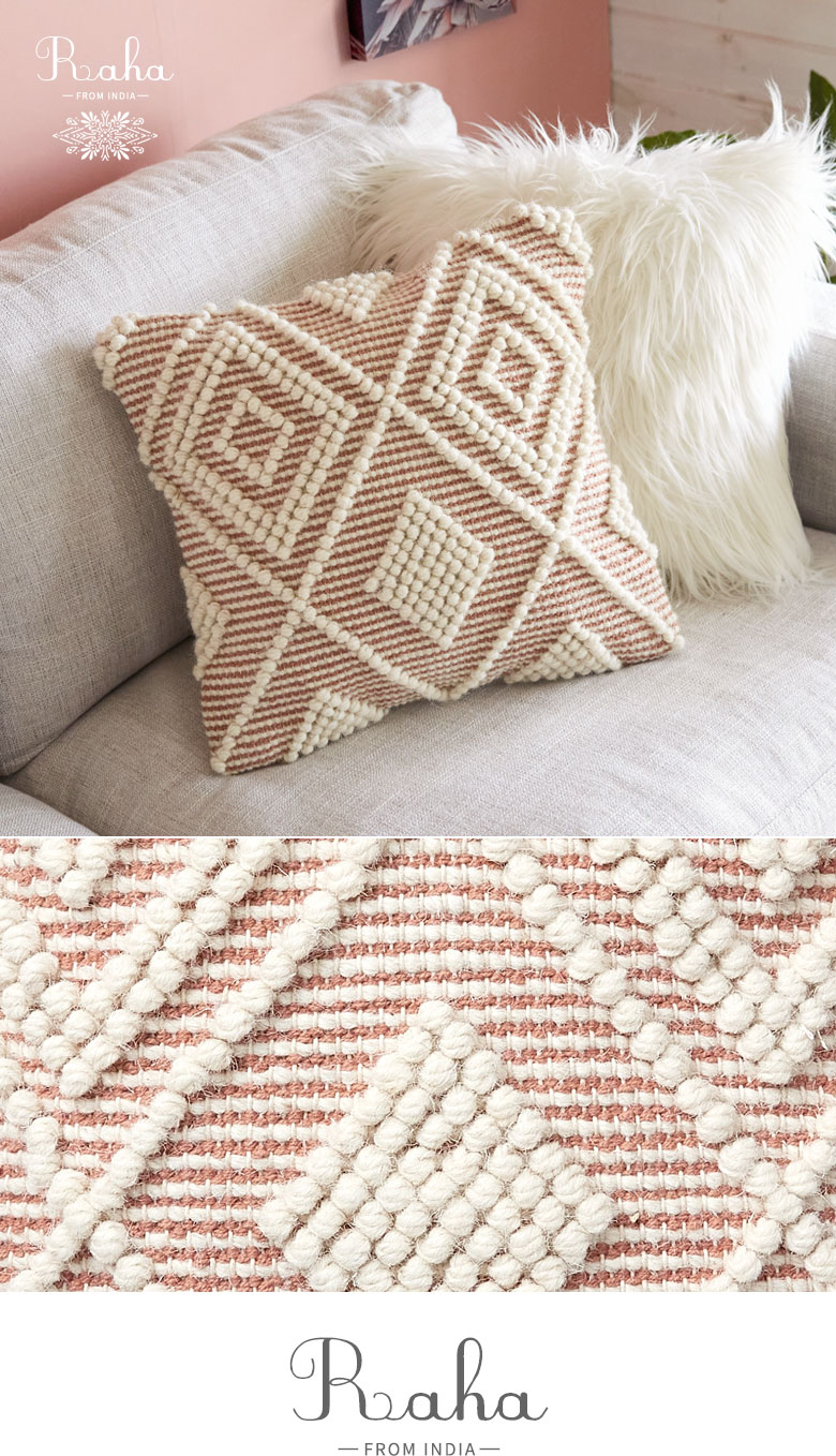 クッションカバー。ウール＆コットン製。ブラウン。茶色。