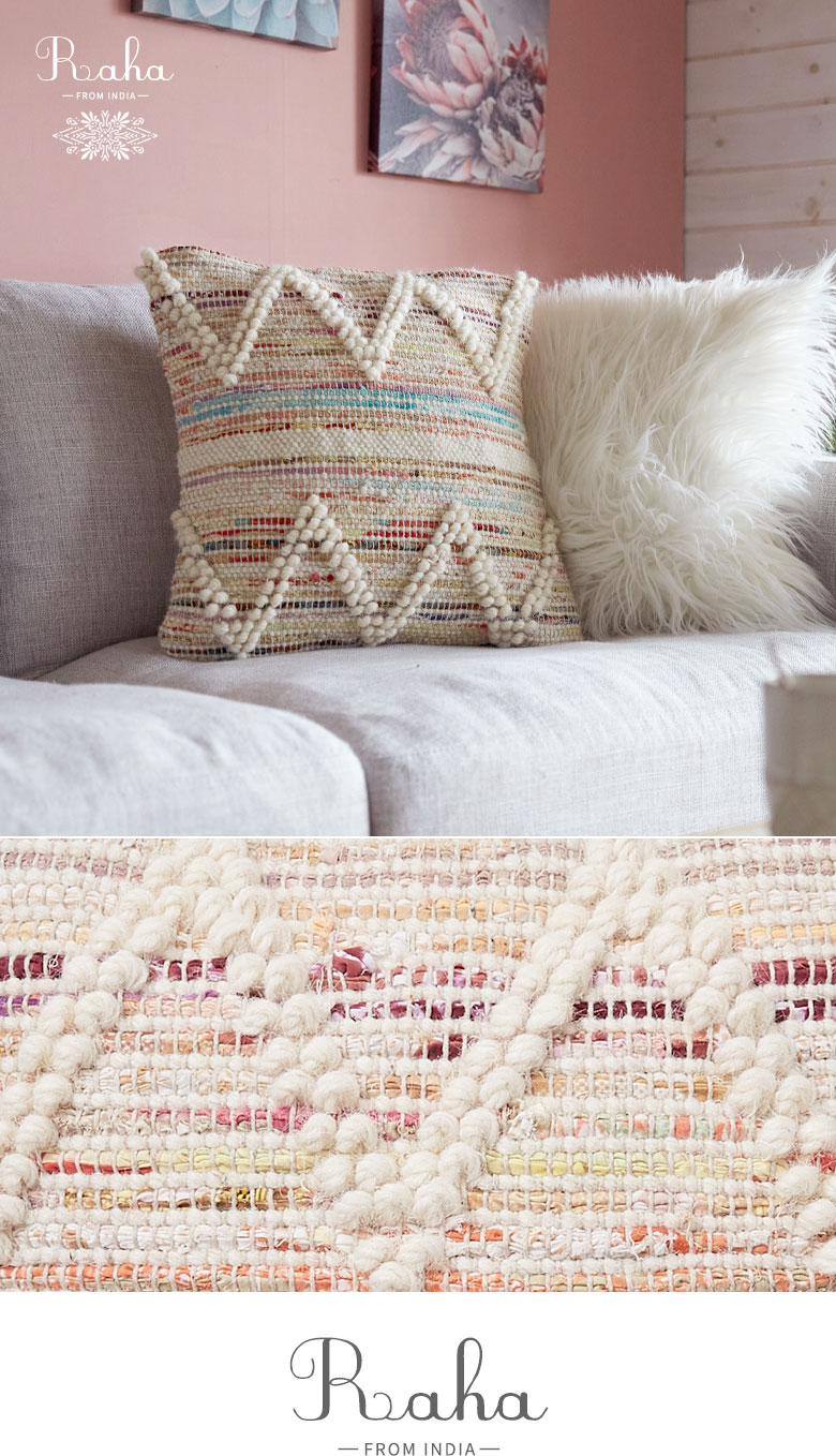 クッションカバー。ウール＆コットン製。ランダムカラー。