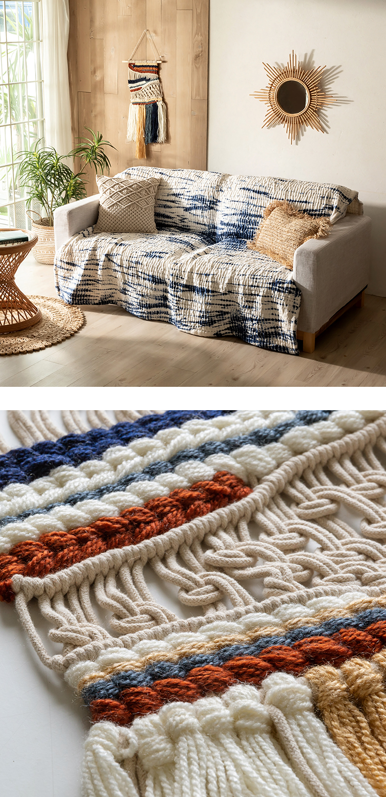 タペストリー マクラメ編み マクラメロープ 壁掛け コットン インド 約