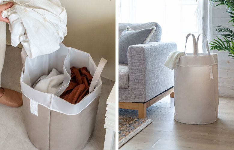 仕切りを活かしてスッキリ仕分け。ランドリーバスケット