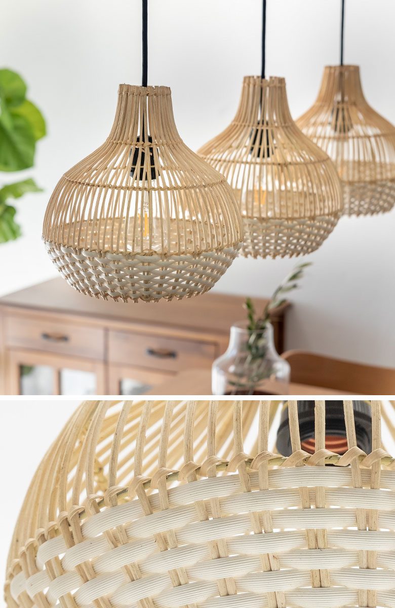 ころんとした玉ねぎデザインのラタンのランプシェード