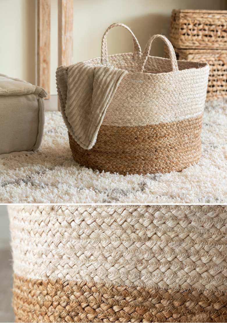 天然ジュートの バイカラー バスケット