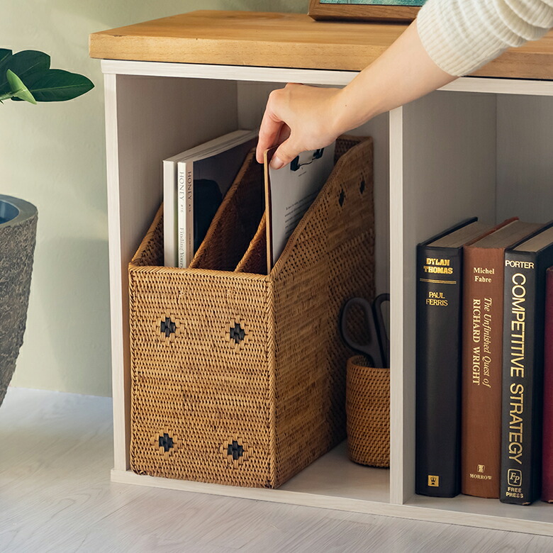 アタで編まれた間仕切りつきファイルスタンド アジアン バリ アジアン雑貨