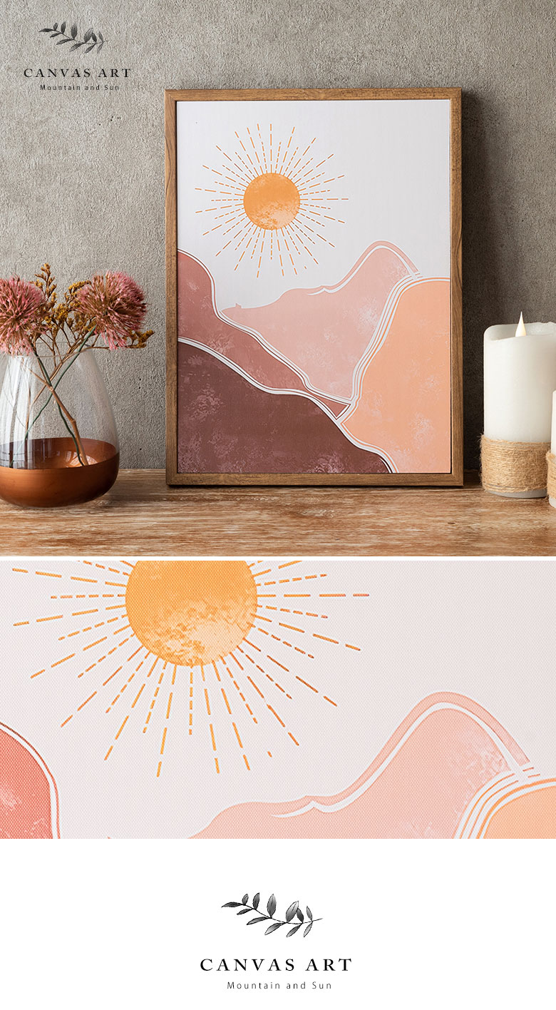 アースカラーで自然の優しさを 山と太陽／キャンバスアート