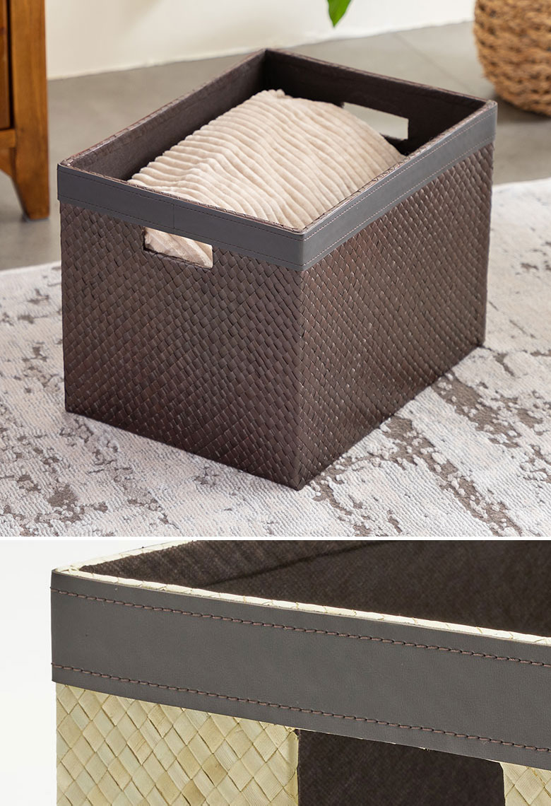 パンダン製。持ち手付ボックス。ハンドメイド。