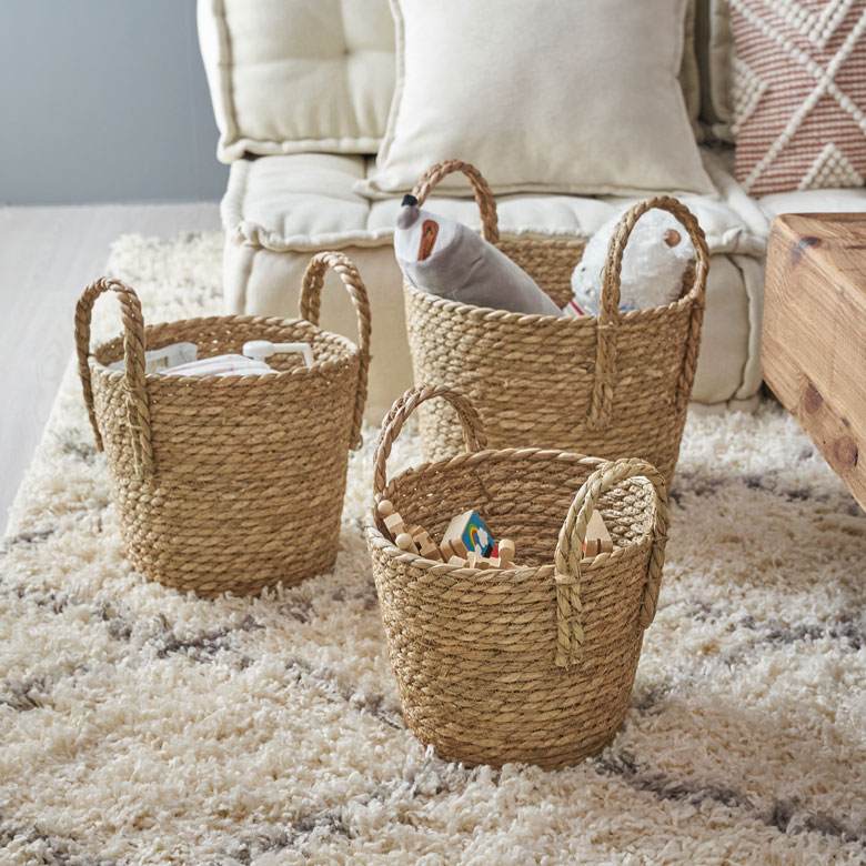 バスケット。かご。持ち手付き。プランターカバーにも使える収納バスケット。ラッシュ製。い草。