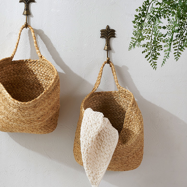 ジュートの壁掛けバスケット スリム 底マチ Sサイズ