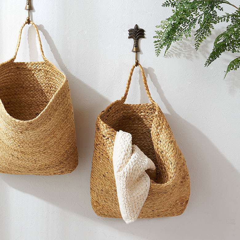 ジュートの壁掛けバスケット スリム 底マチ Mサイズ