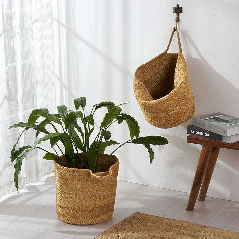 ジュートの壁掛けバスケット スリム 底マチ Mサイズ