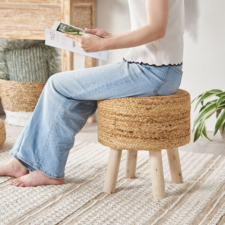 ジュート。スツール。天然素材の丸椅子。