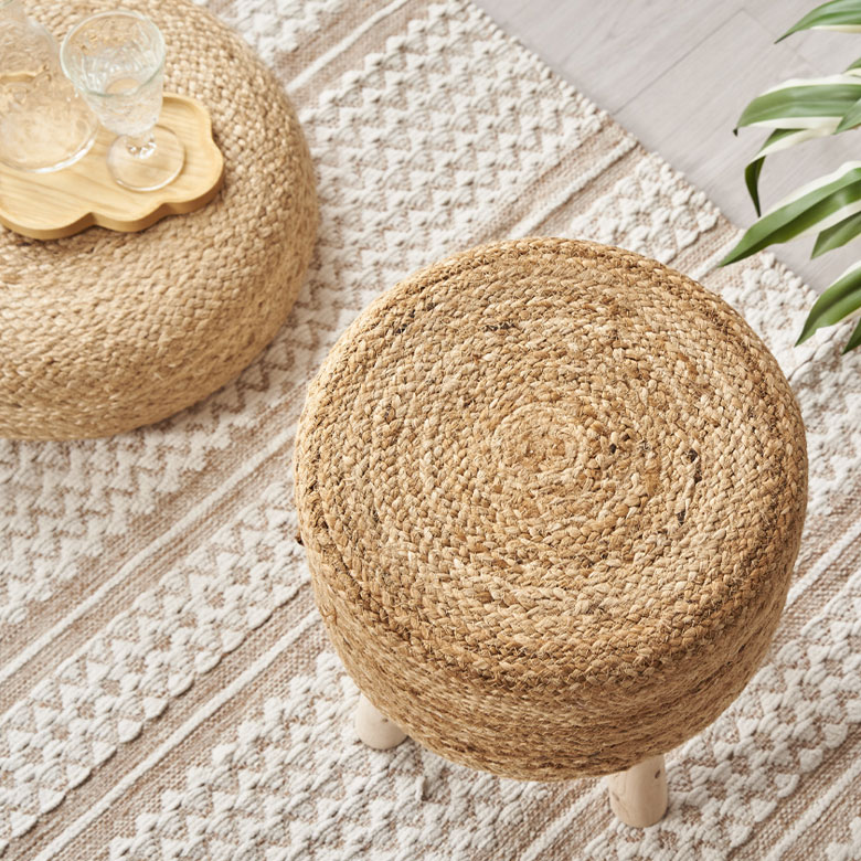 天然素材ジュートの編み目が美しい丸椅子