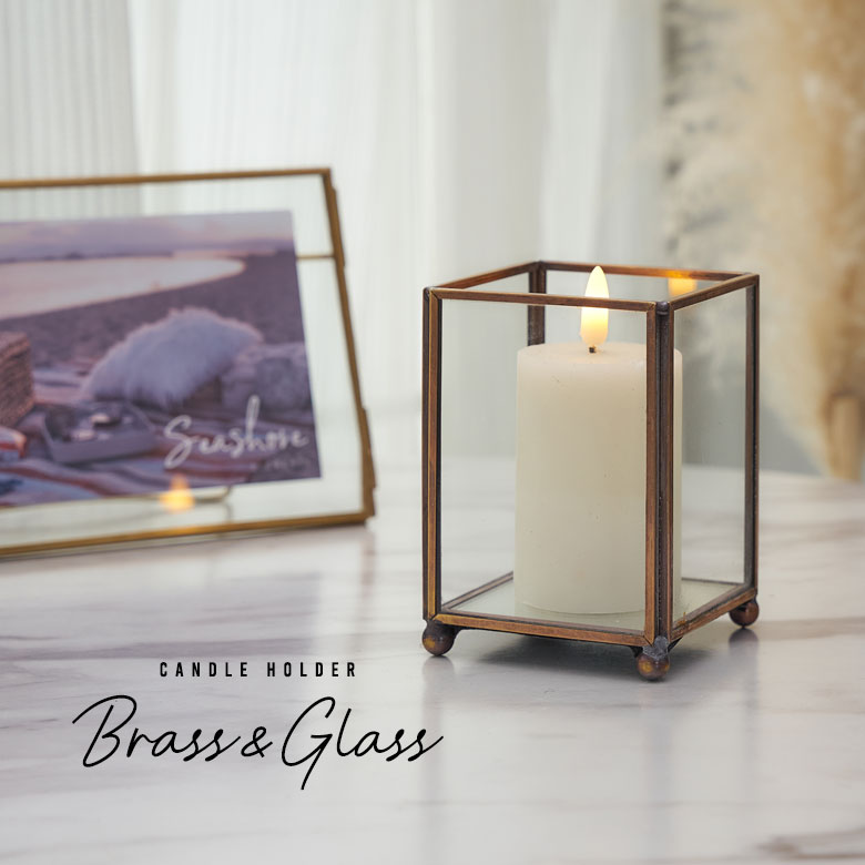 ガラスと真鍮のキャンドルホルダー