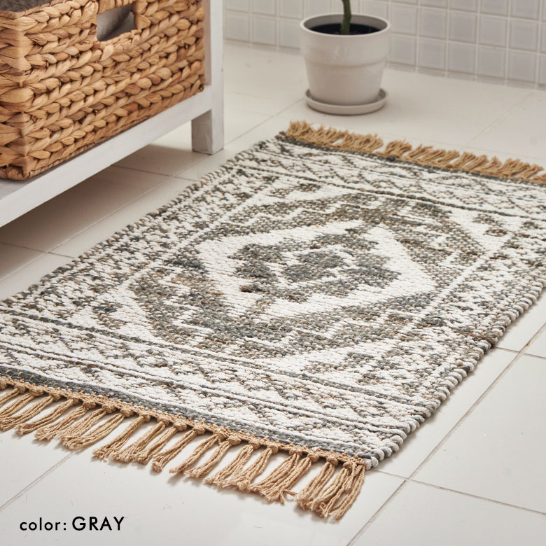 コットンシェニールとジュートのダイヤモンド柄ラグ
