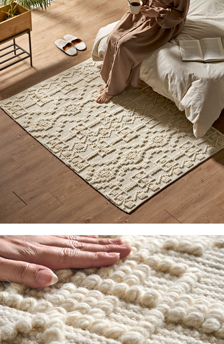 ポコポコとした編み目が可愛いコットンウールラグ