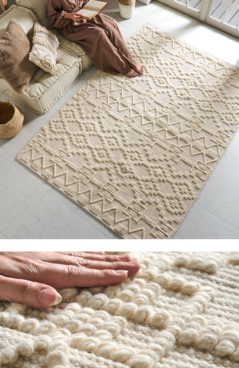 ポコポコとした編み目が可愛いコットンウールラグ