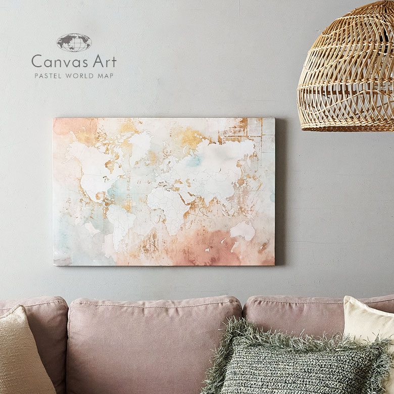 キャンバスアート。水彩画のような世界地図のアート。