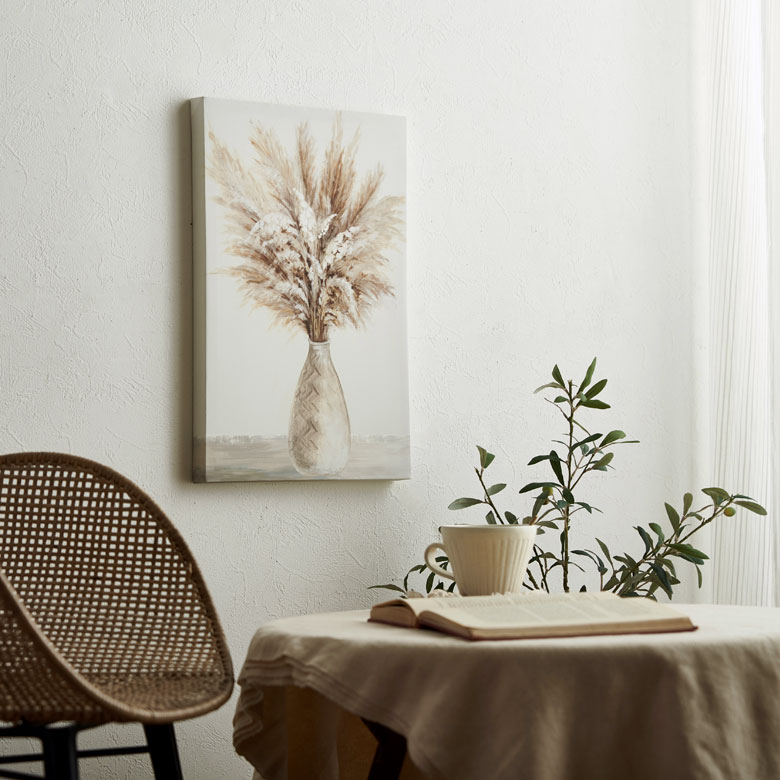 おしゃれなデザインアート。パンパスグラスのアート。油絵のようなデザインアート。