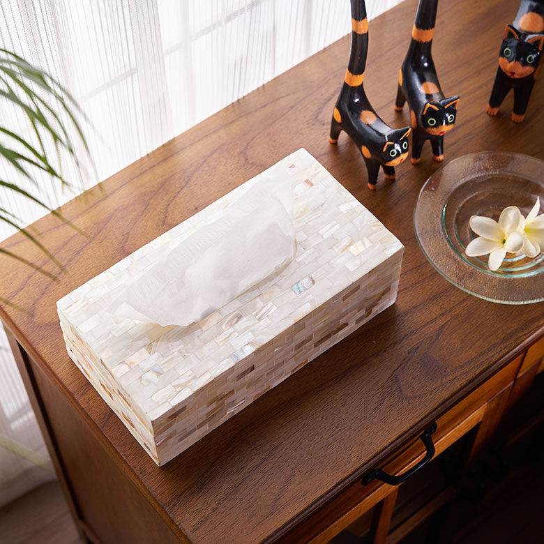 パールシェルのティッシュボックスカバー 貝 シェル素材