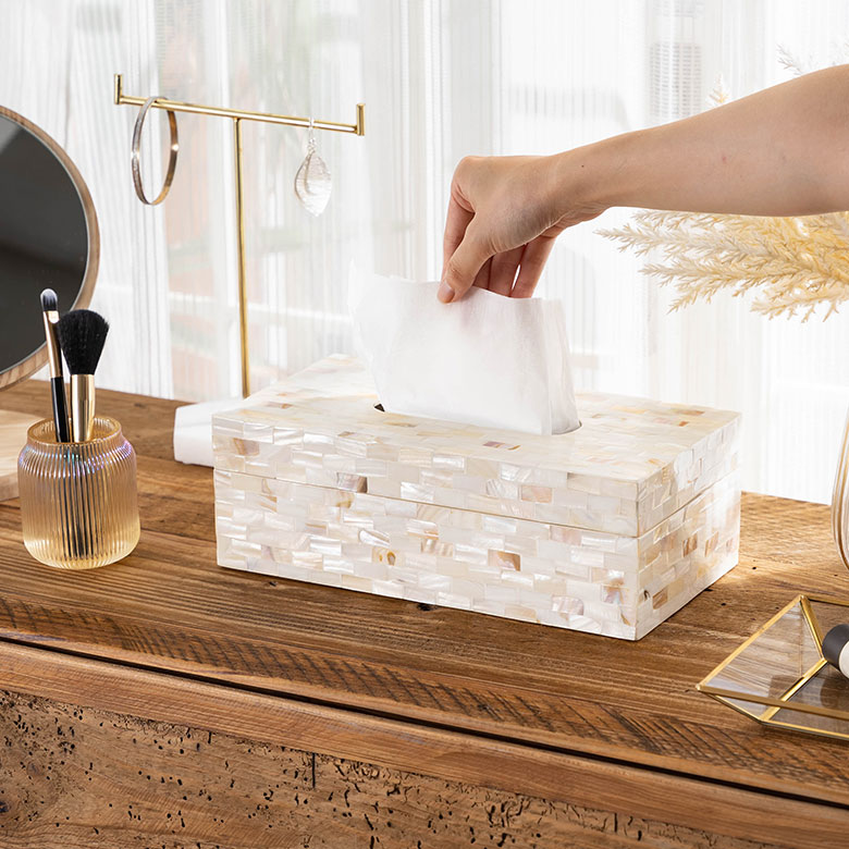 パールシェルのティッシュボックスカバー 貝 シェル素材 ドレッサー