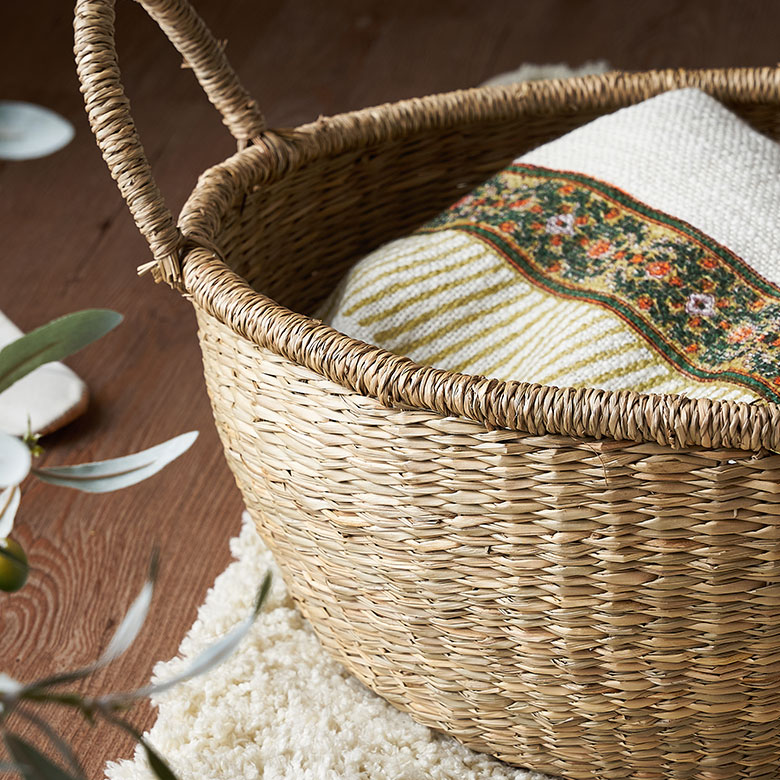 シーグラスのラウンドバスケット