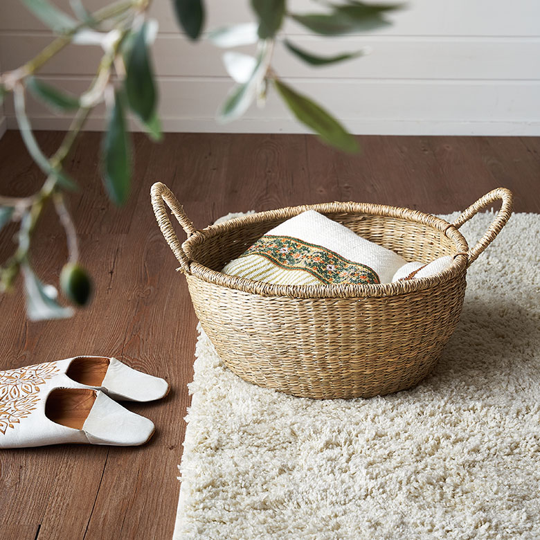 シーグラスのラウンドバスケット