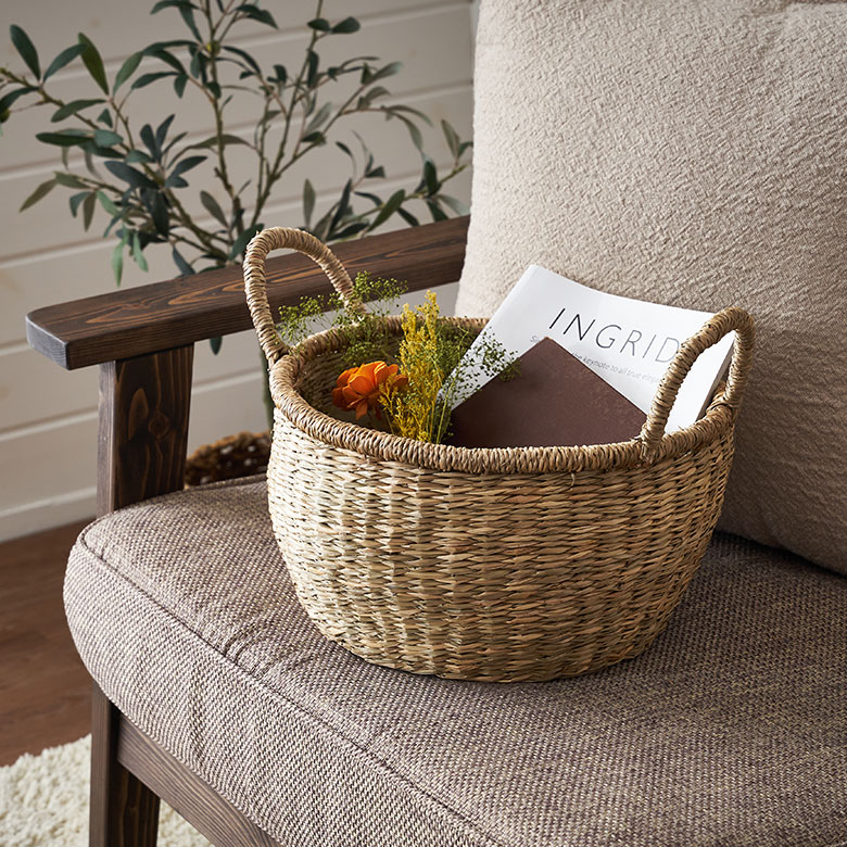 シーグラスのラウンドバスケット