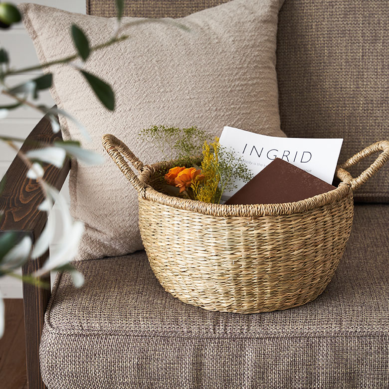 シーグラスのラウンドかごバスケット