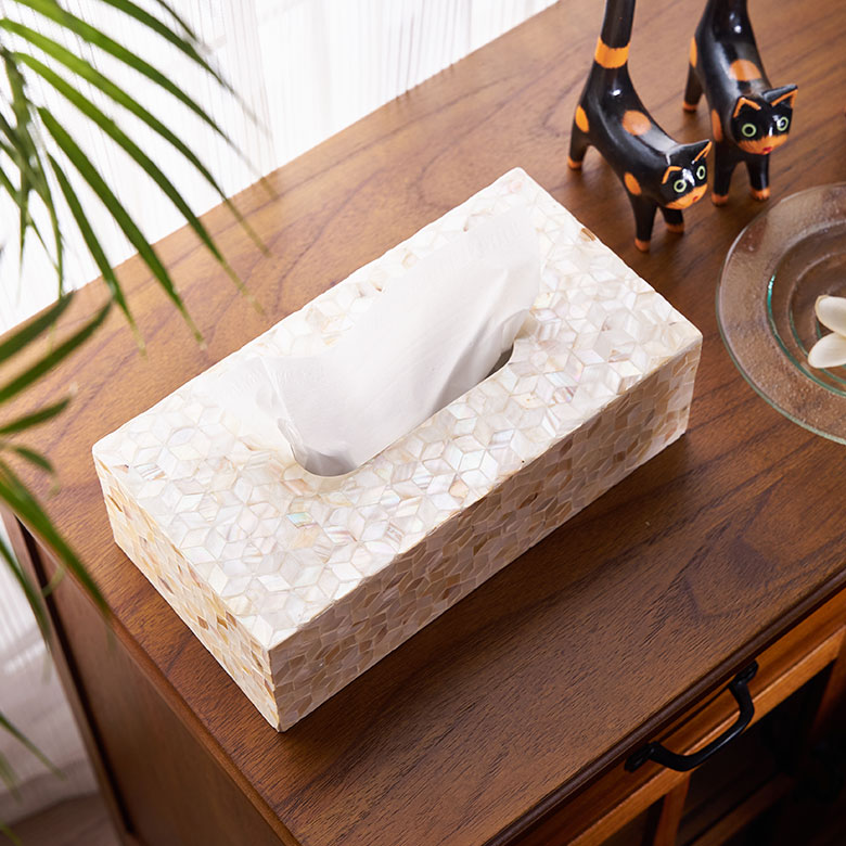 パールシェルのティッシュボックスカバー 貝 シェル素材